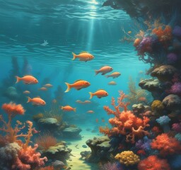 Illustration of underwater landscape.