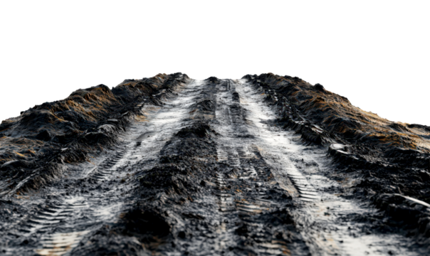 Industrial Dirt Track with Heavy Mining Equipment Isolate on Transparent Background, cutout, png