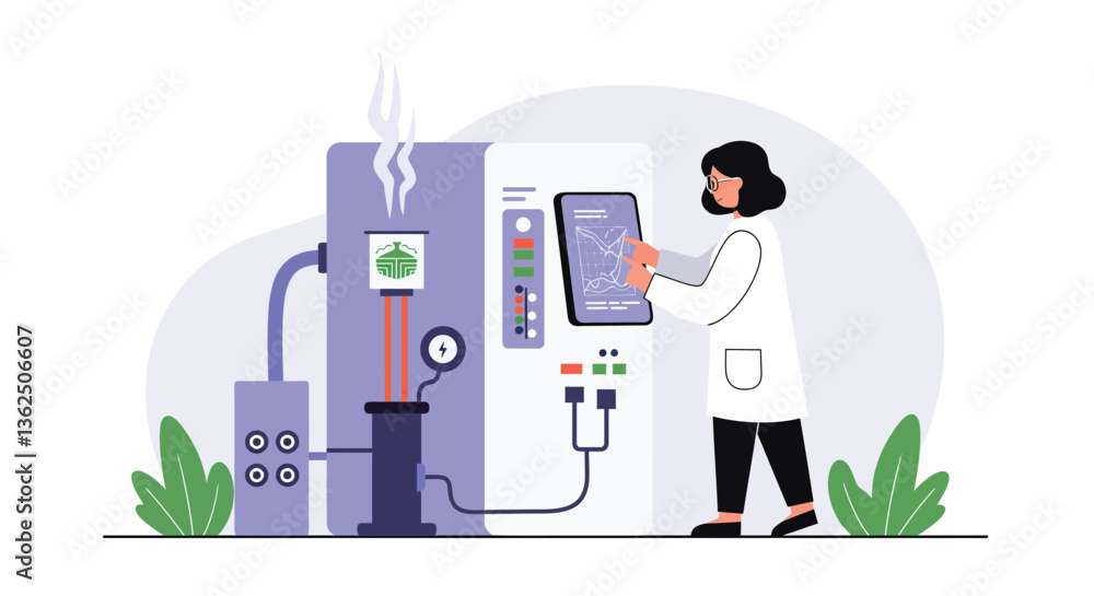 Aufkleber scientist adjusting machine settings in a flat style vector illustration
