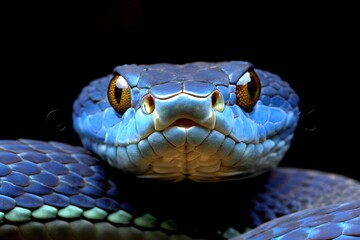 Blue viper snake closeup face