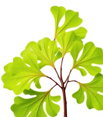 Obraz premium Vibrant green Ginkgo Biloba leaves isolated on pure white backdrop, biloba, nature, macro