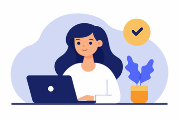 woman working on laptop vector illustration