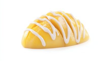 Sliced Mango with White Cream Topping on White Background Ready to Eat