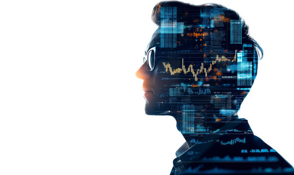 Creative Visual of AI-Driven Market Prediction with Data Overlay Isolate on Transparent Background, cutout, png