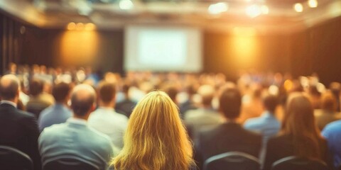 Dynamic atmosphere of a business symposium depicted through abstraction.