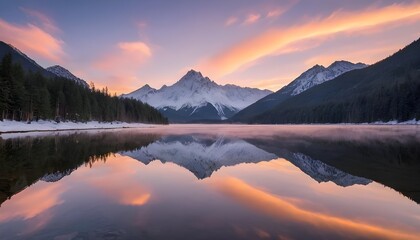 Fototapeta premium Sunrise Over Tranquil Mountain Lake