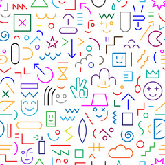 faces of children computer game funny creative lines figures seamless vector pattern multicolored background