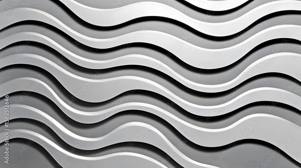 Poster A modern, wavy wall design featuring a series of flowing lines in shades of gray, creating a dynamic and textured visual effect