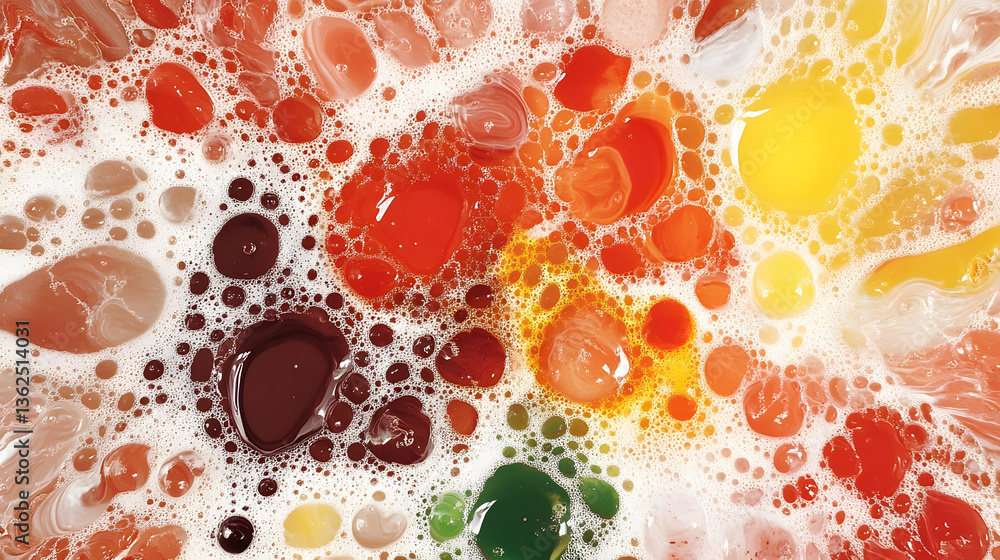 Poster a vibrant abstract image featuring bubbles and colorful blobs in shades of red, yellow, green, and b