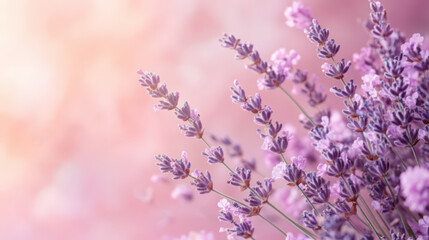 Obraz premium Blooming lavender. Muted pastel background with soft peach and purple