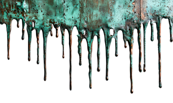 Industrial Collection of Oxidized Copper Drips with Textured Surface Isolate on Transparent Background, cutout, png