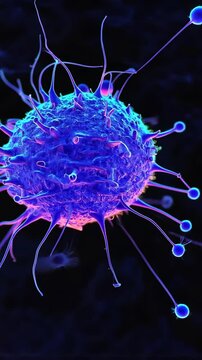 Virus structure under microscopic view showcasing intricate textures and luminous colors