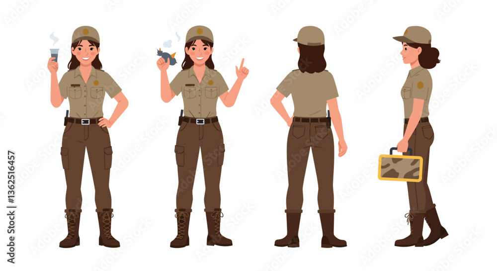 Poster character transformation from casual pose to action-ready stance in flat vector art
