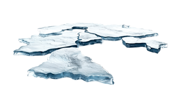 Floating Ice Floes in the Arctic Separated and Drifting Apart Isolate on Transparent Background, cutout, png