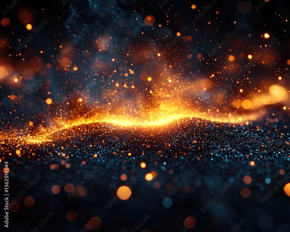 Poster abstract representation of glowing particles and shimmering lights in a dark space