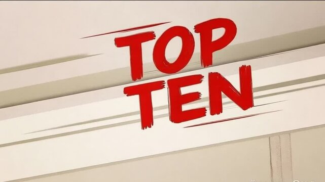 Dynamic top 10 list with bright red text on a light colored background. Styled with a spectacular graphic design that creates an energetic and engaging experience for viewers.