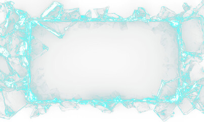 Neon Shattered Ice Frame with Glowing Glass Effect Isolate on Transparent Background, cutout, png