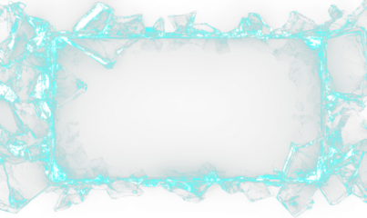 Neon Shattered Ice Frame with Glowing Glass Effect Isolate on Transparent Background, cutout, png