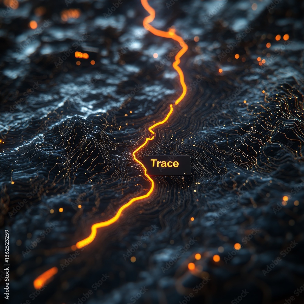 Poster abstract digital landscape with glowing 