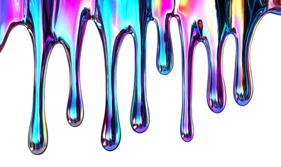 Naklejka premium Iridescent Liquid Drips Isolate on Transparent Background, cutout, png