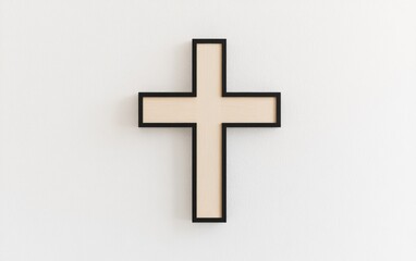 Obraz premium Simple Wooden Cross on Minimalist Wall Background
