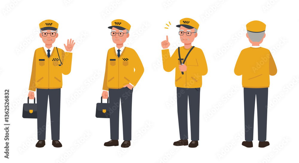 Poster friendly transportation worker character in flat style showcasing different poses vector illustratio