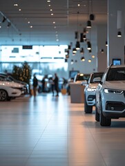 Showroom ambiance featuring a modern car dealership with sleek vehicles