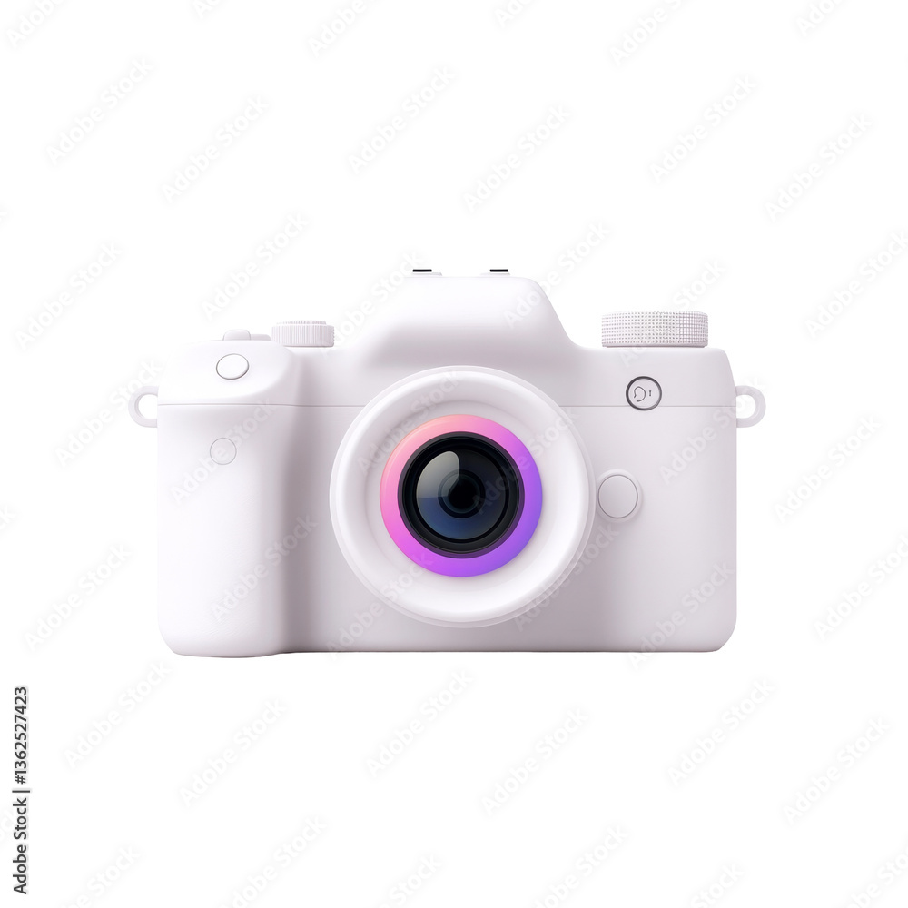 Aufkleber modern white camera with colorful lens front view on plain background display