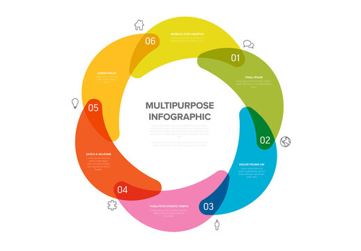Circular Multipurpose Infographic Template Cycle with Six Sections icons and numbers