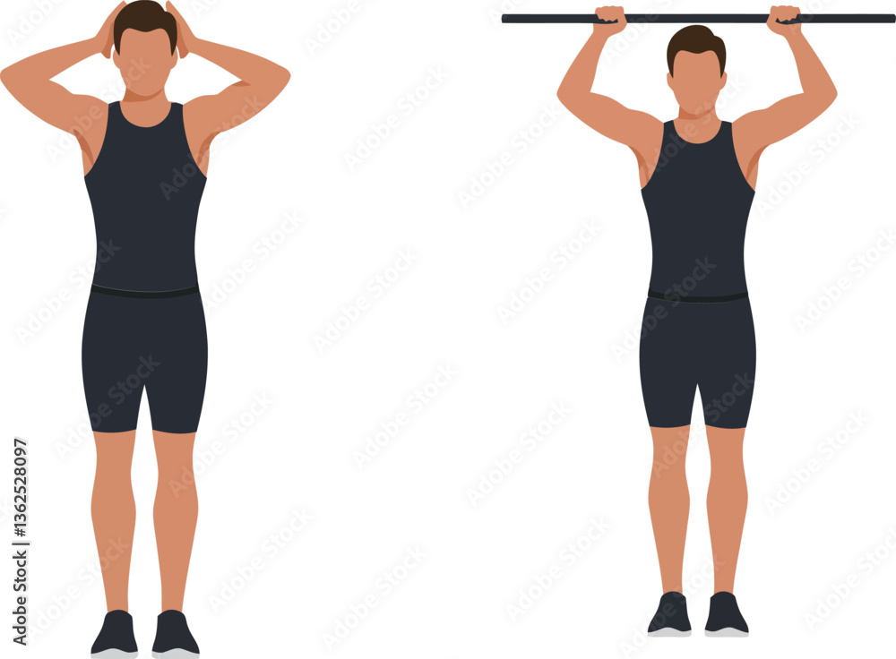 Aufkleber fitness exercise transition from overhead press to squat position in minimal vector illustration