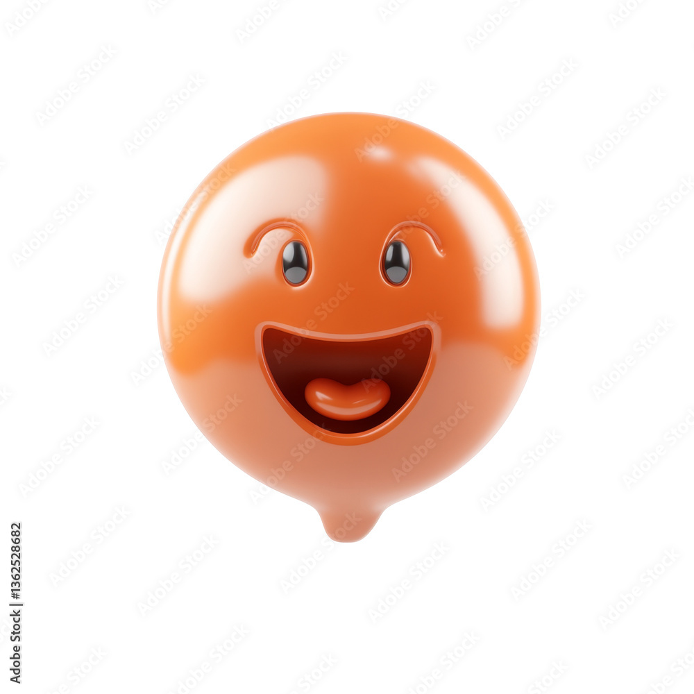 Poster happy orange emoji with smiling expression and glossy surface