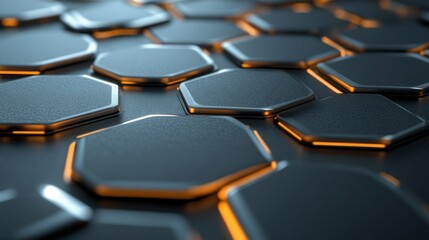 Obraz premium Abstract Hexagon Pattern: Dark Grey and Orange Glowing Edges