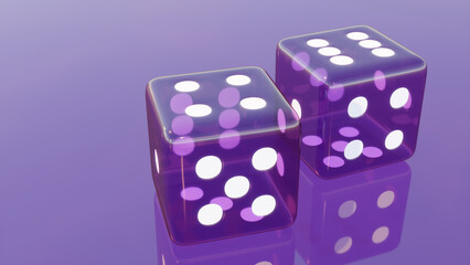 3D render of a purple dice with a modern and sleek look. Perfect for casino, gambling, board games, and luck-related themes. High-quality image for digital projects, ads, and presentations.
