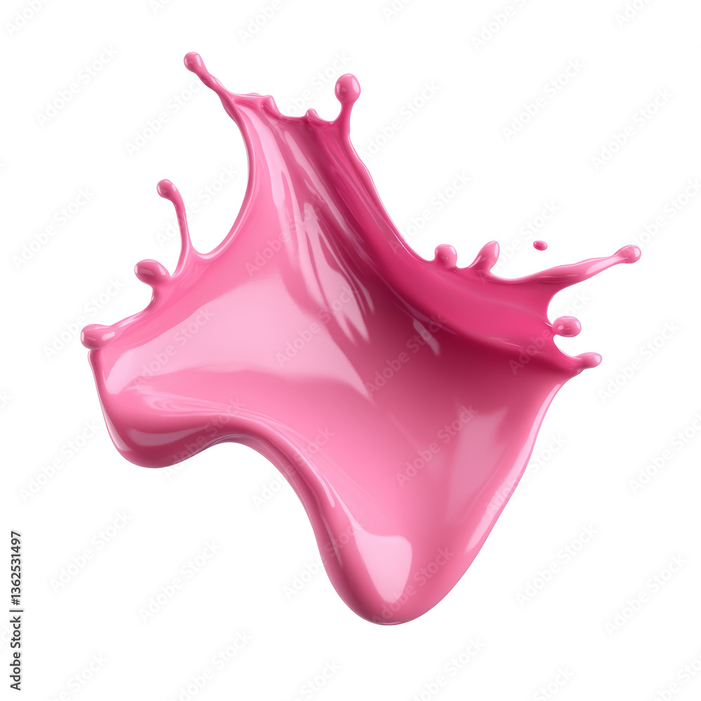 Poster bright pink paint splash with dynamic motion and playful shape in mid-air capture