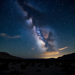 Fototapeta premium Starry Night Sky Over Desert, Milky Way Galaxy, Long Exposure Astrophotography