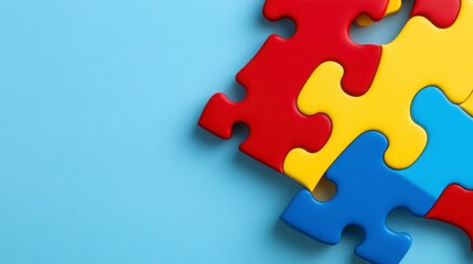 Fototapeta premium Colorful Puzzle Pieces on a Light Blue Surface in Bright Colors