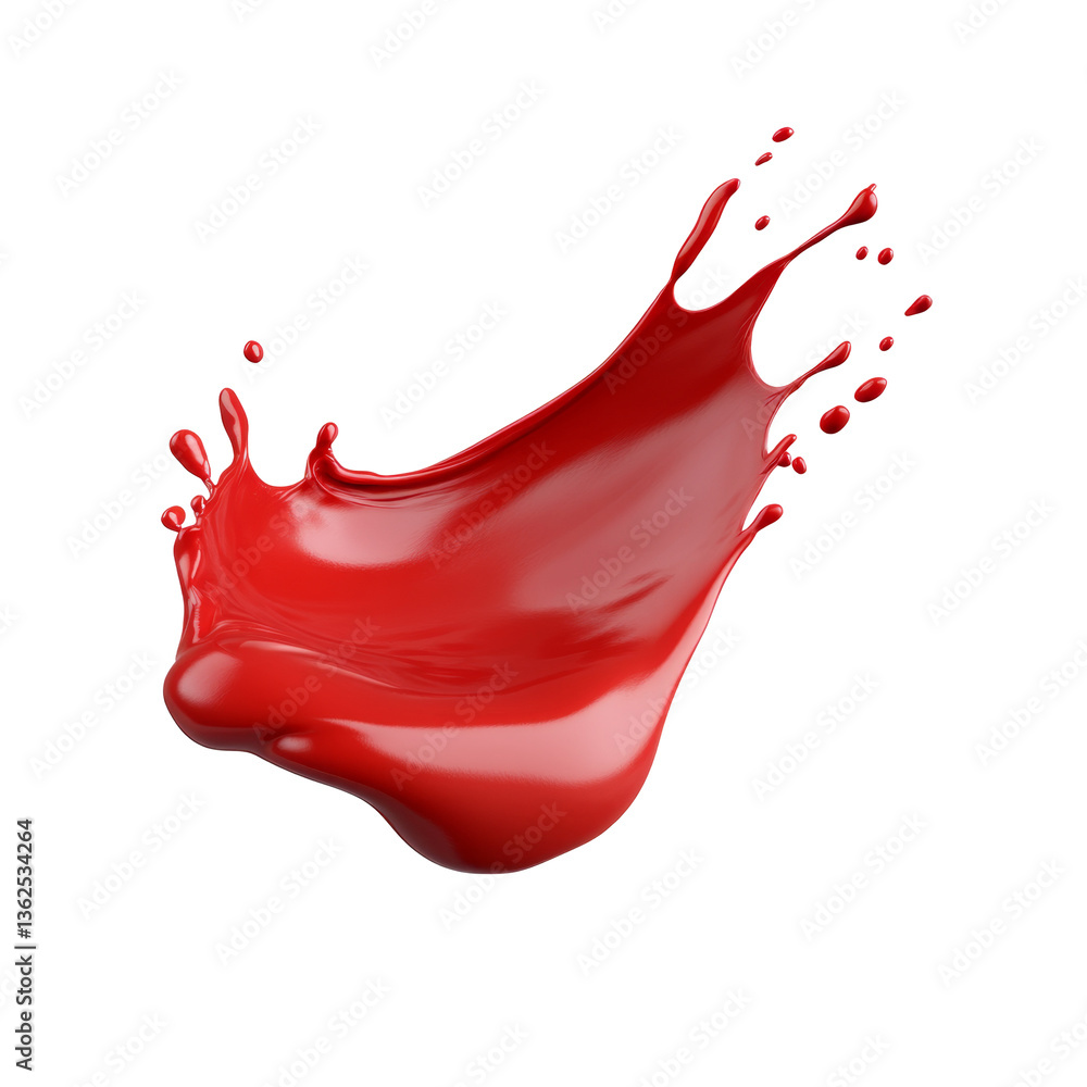 Poster flowing red liquid splash with droplets highlighting fluid motion