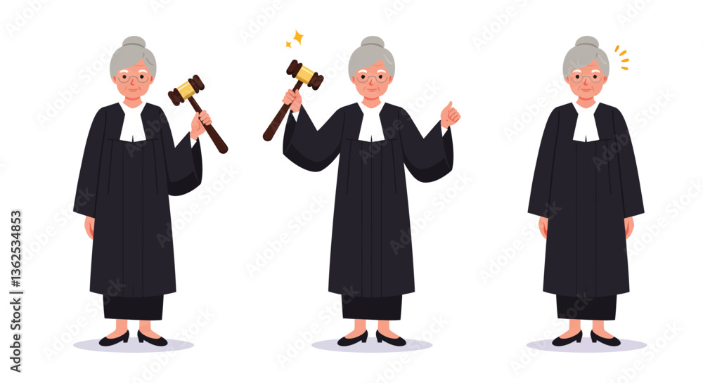 Aufkleber judge character progression in flat minimal vector art illustration style