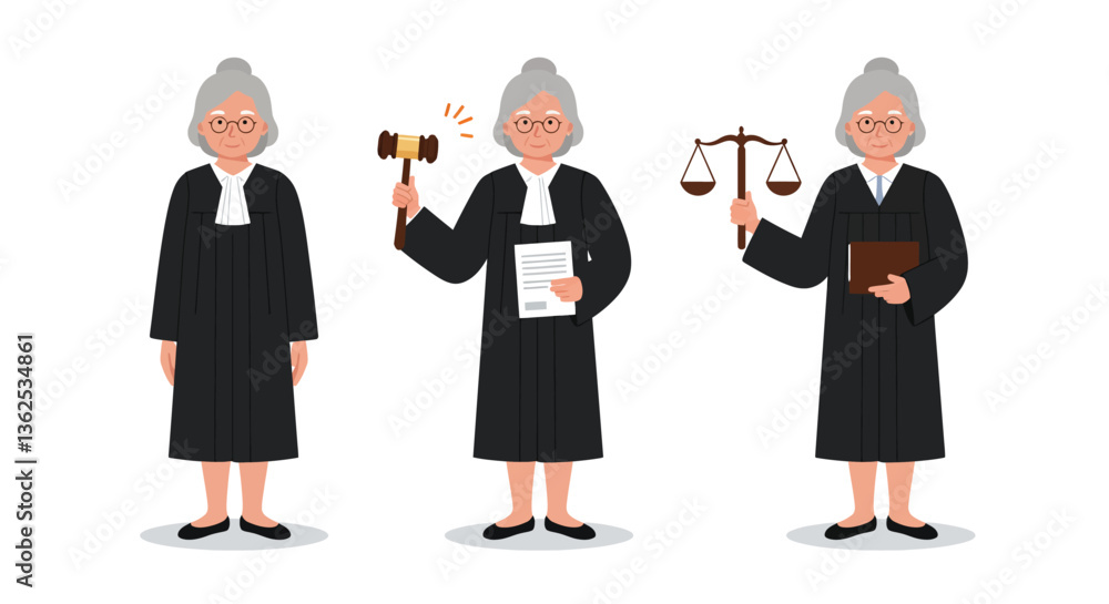 Poster judge character transformation from standing to action in flat vector illustration