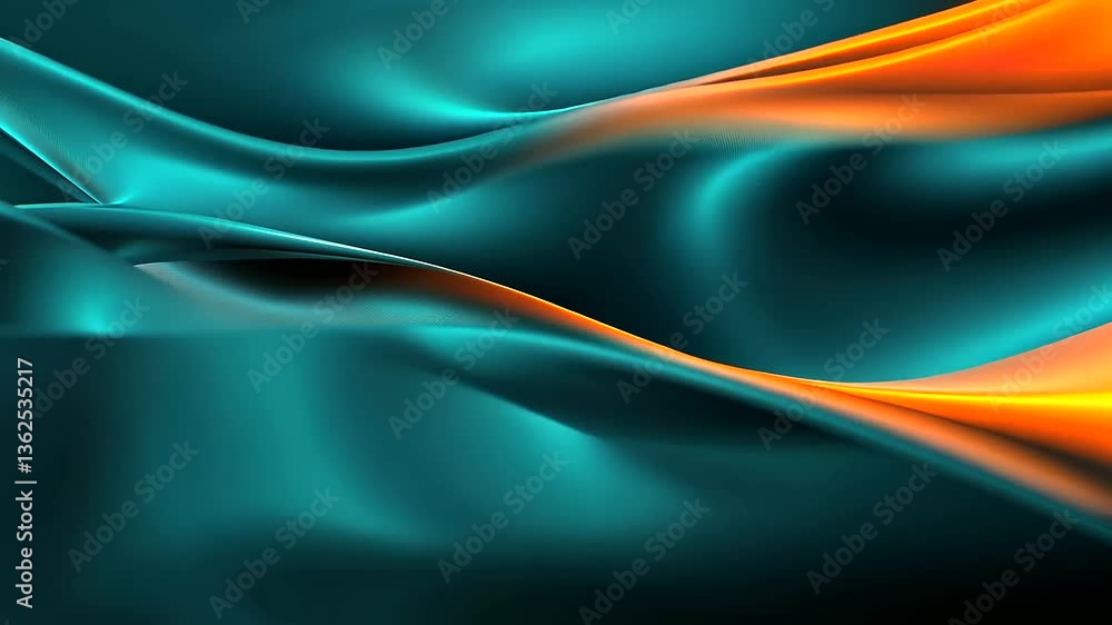 Poster vibrant teal and orange hues flowing together in a fluid, abstract design with rich textures and lay