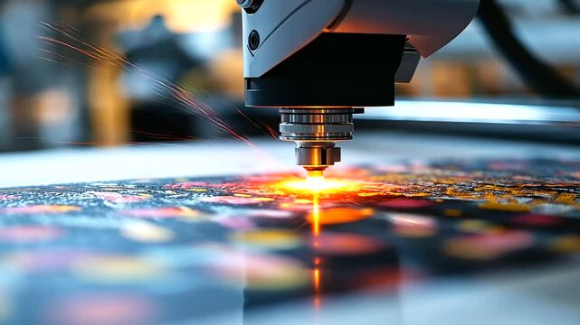 Macro shot of a DTF printer applying bright, detailed patterns on a soft fabric sheet, highlighting the smooth ink transfer and high-definition printing process.