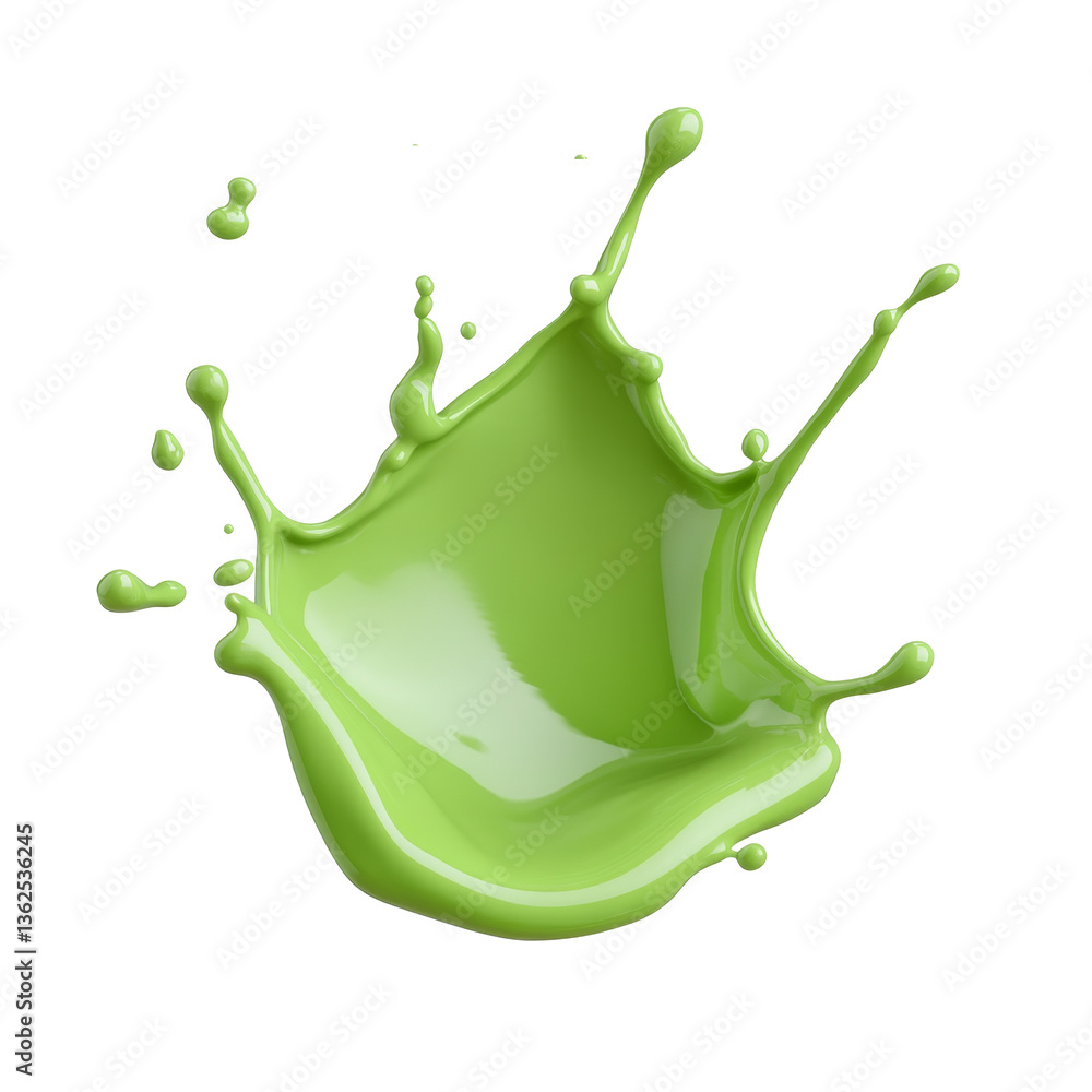 Poster bright green liquid splash captured in mid air creating a unique and dynamic shape