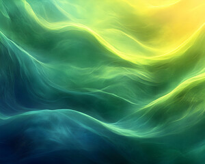 Flowing, wavy gradients of yellow, green, and blue abstractly resemble smoke or water in a soft composition