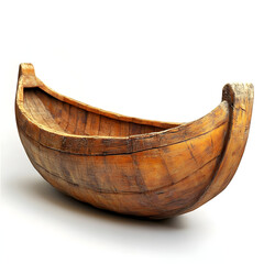 Fototapeta premium An old brown wooden container, like an antique canoe or bowl, isolated and empty