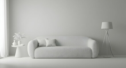White Fluffy Sofa In Minimalist Living Room