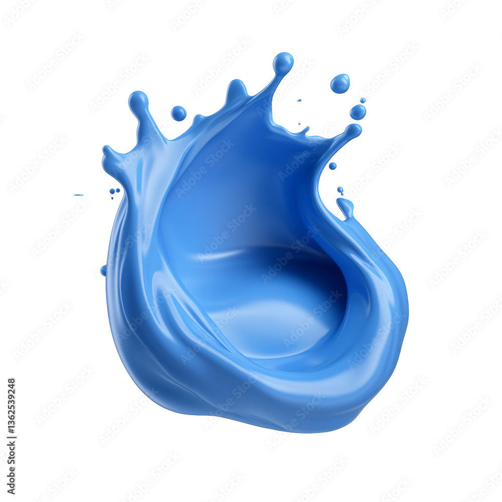 Poster dynamic splash of blue liquid captured in mid-air motion with smooth edges and fluid form