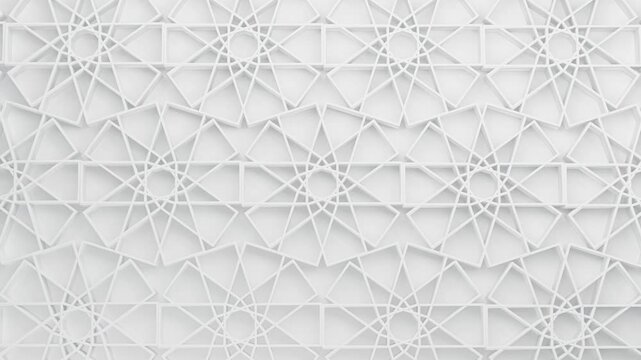 Elegant 3D white abstract pattern inspired by Islamic geometric art, perfect for backgrounds, architecture, or decorative design themes.