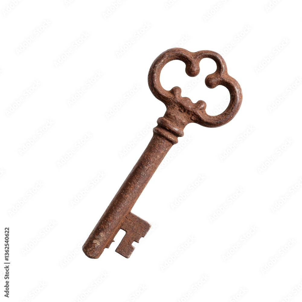 Poster vintage rusty key with intricate design shows character and history in every detail