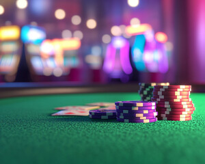 Fototapeta premium Casino chips close-up, casino scene
