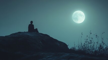 Contemplation under moonlight, a serene moment of quiet reflection